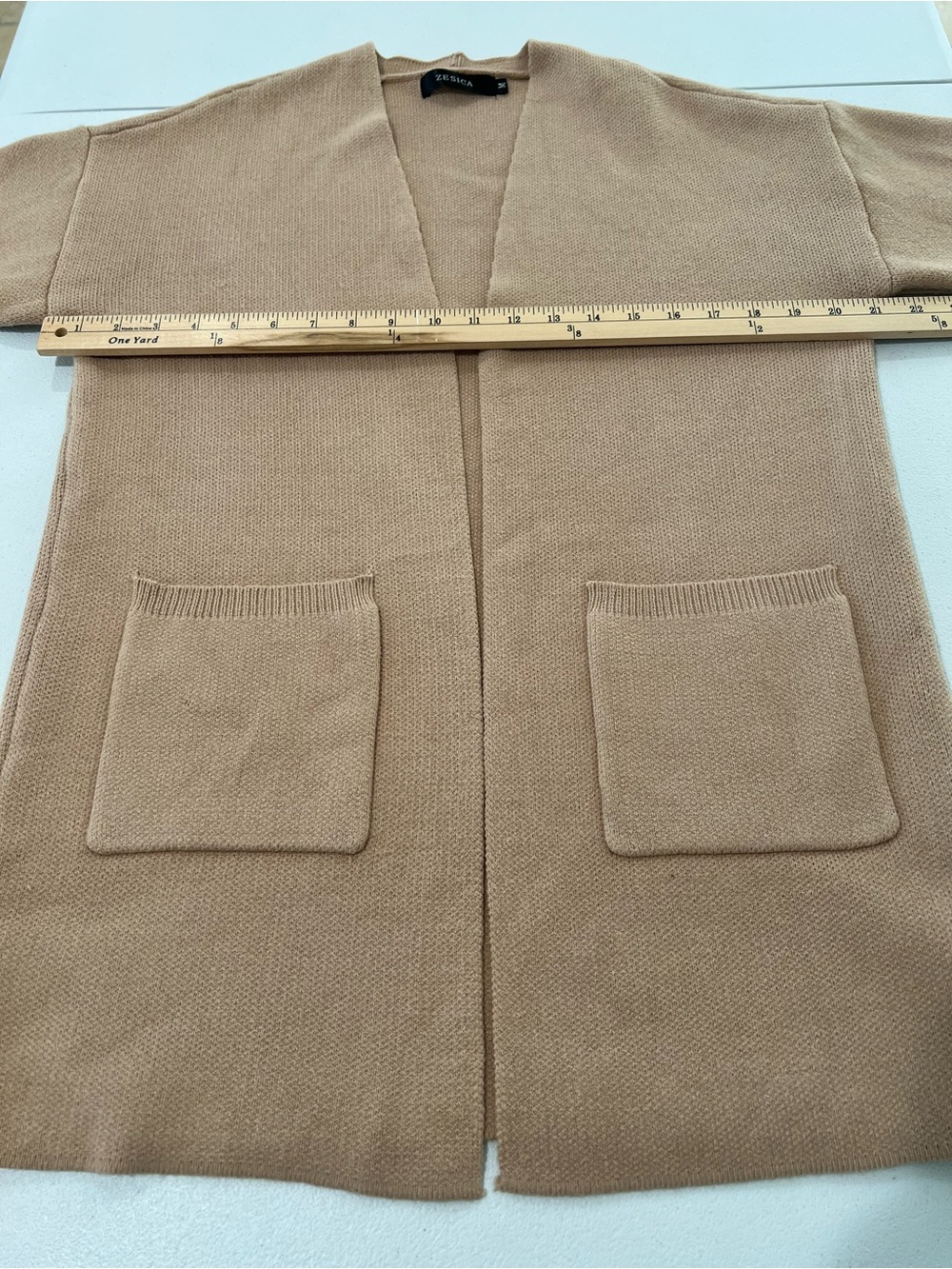 Zesica Open-Front Long Cardigan Sweater in Camel M - Picture 6 of 9